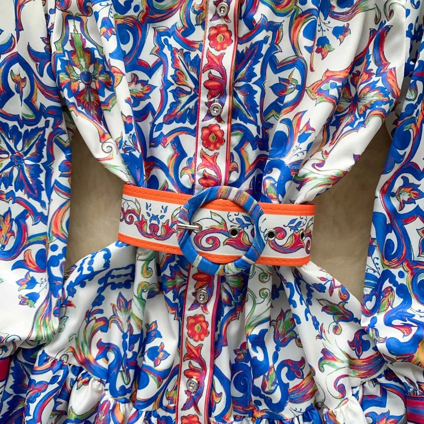 Long Lantern Sleeve Floral Print Short Shirt Dress