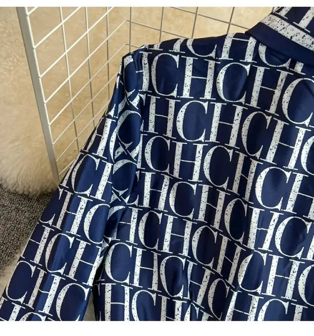 Spring Autumn Korean Sle Long Sve Turn-down Collar Slimming A-line Printed irt Dr Retro Maturi Waist-cinching