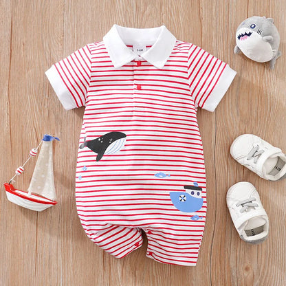 Summer Stripe Whale Print Jumpsuit