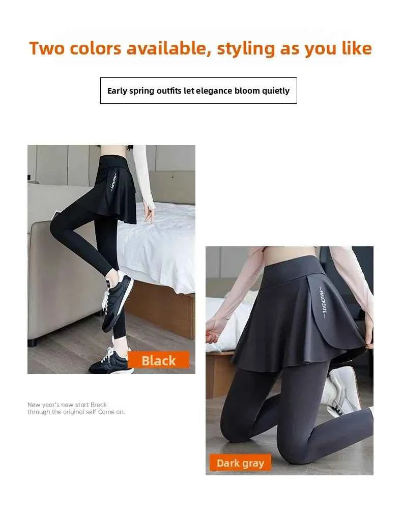 High-Waist Fitness Pants Women's Spring Summer Thin Section Anti-Light Running Yoga Badminton Uniform Shark Pants Skirt
