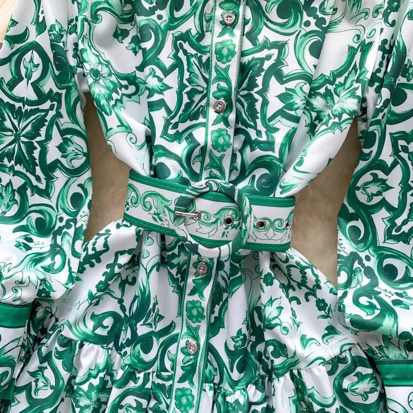 Long Lantern Sleeve Floral Print Short Shirt Dress