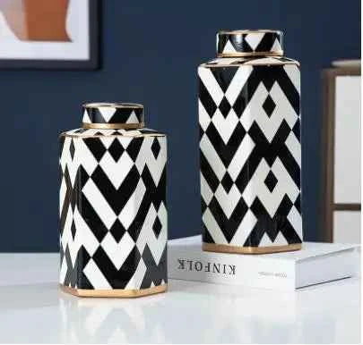 Modern Geometric Black and White Storage Jar Household Ceramic Decorative Jar