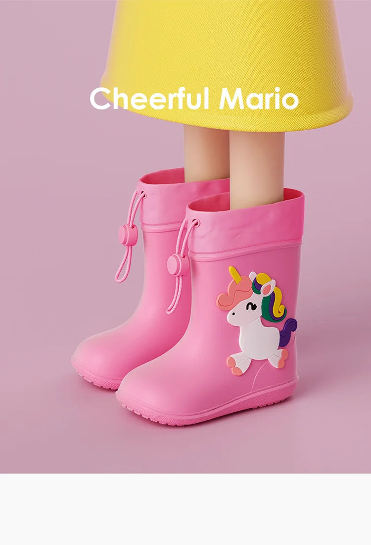 Cheerful Mario Kids Rain Boots Animal Design