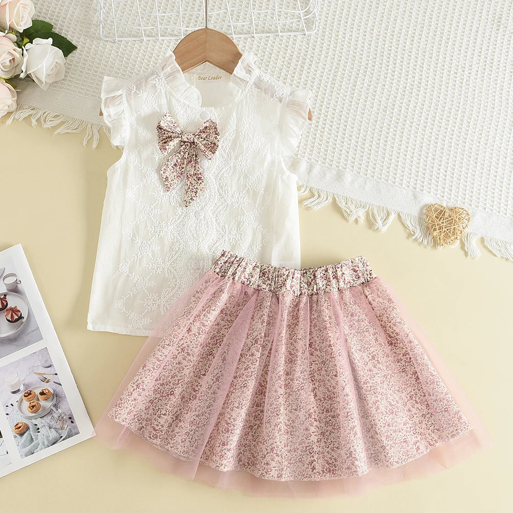 Girls Clothing Sets Sleeveless Blouse +  Skirt