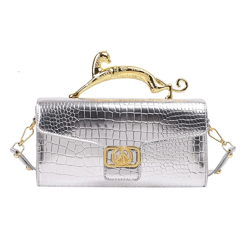 Classic Elegant Metal Handle Crossbody Bag