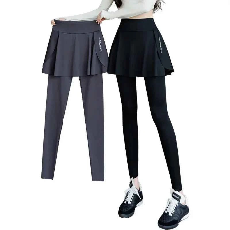 High-Waist Fitness Pants Women's Spring Summer Thin Section Anti-Light Running Yoga Badminton Uniform Shark Pants Skirt