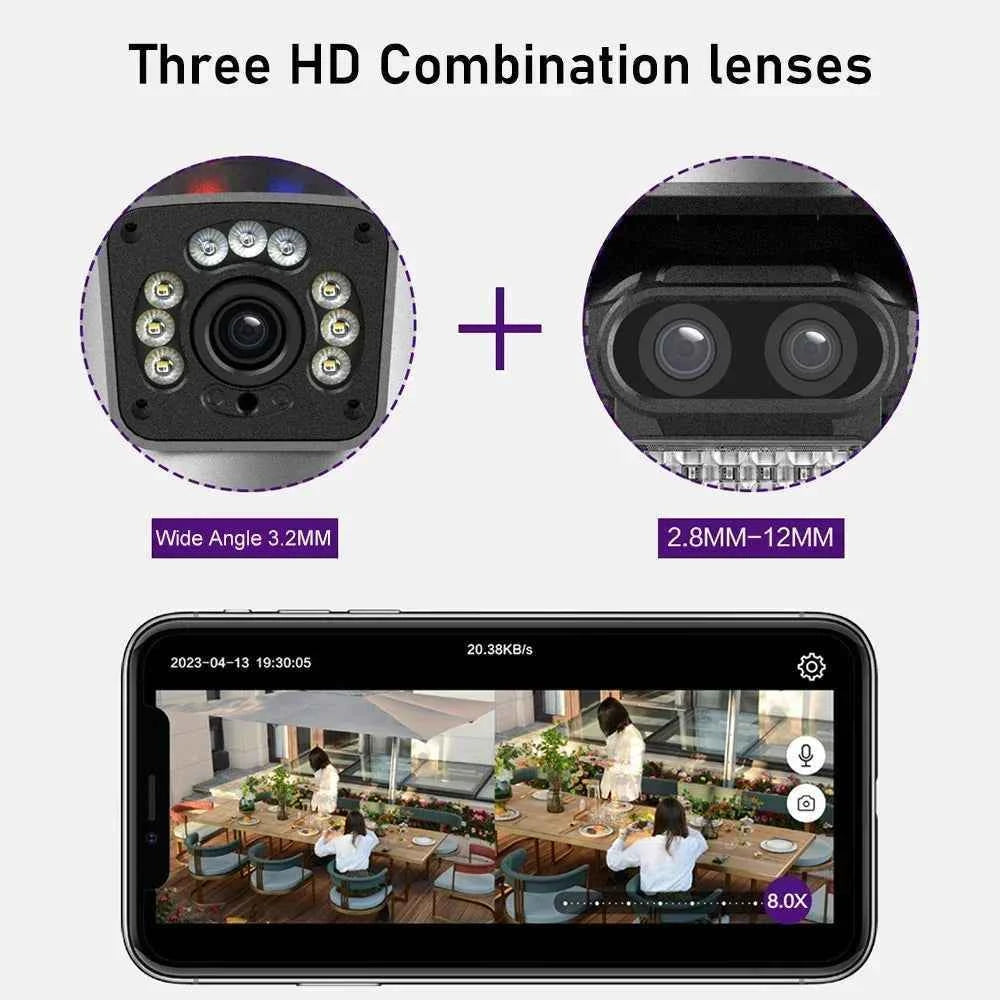 4K 6MP WIFI Three Lens Dual Screen Surveillance Camera Auto Tracking NVR