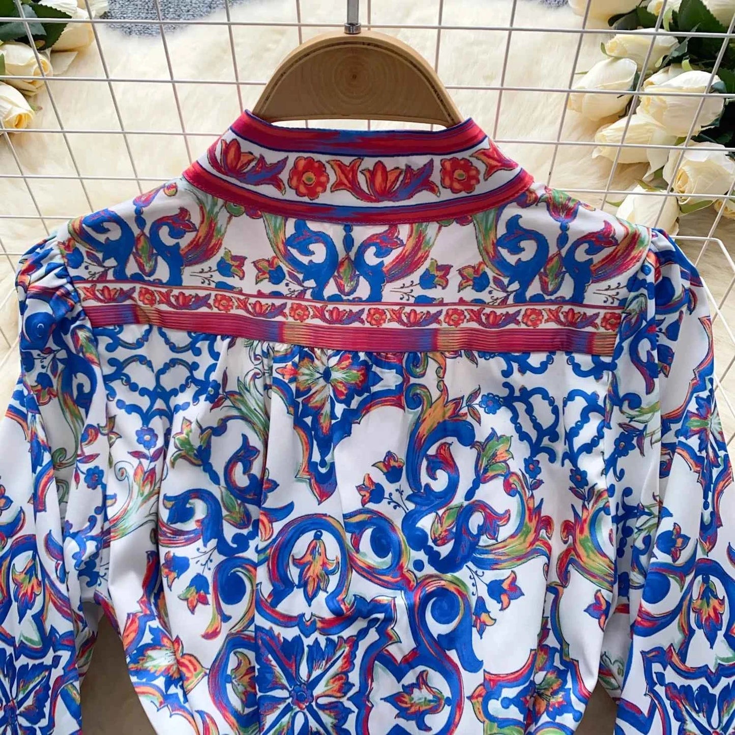 Long Lantern Sleeve Floral Print Short Shirt Dress