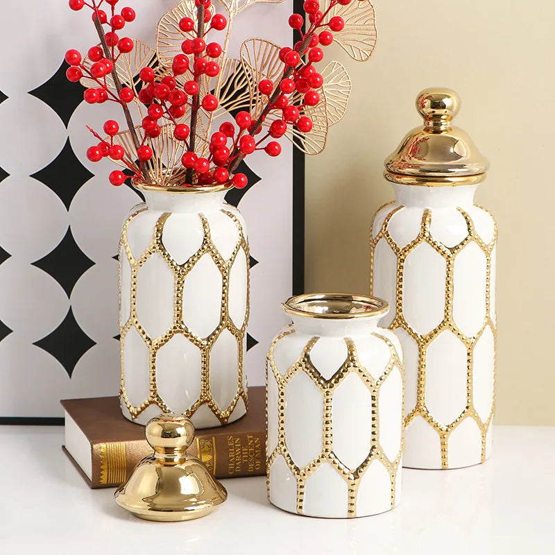 Home Decor Gold Luxury Ceramic Vase General's Jar Ornament