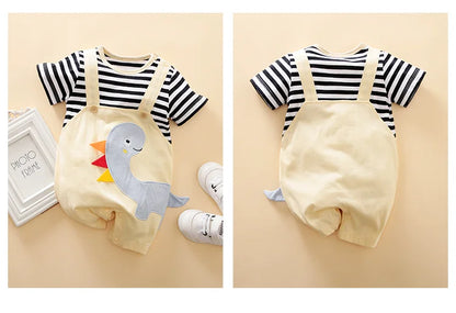 Summer Dinosaur Embroidery 3D Design Strap Splice Jumpsuit