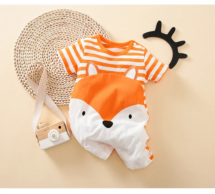 Summer Cute Fox Print Cotton Comfortable Short Sleeve Baby Bodysuit