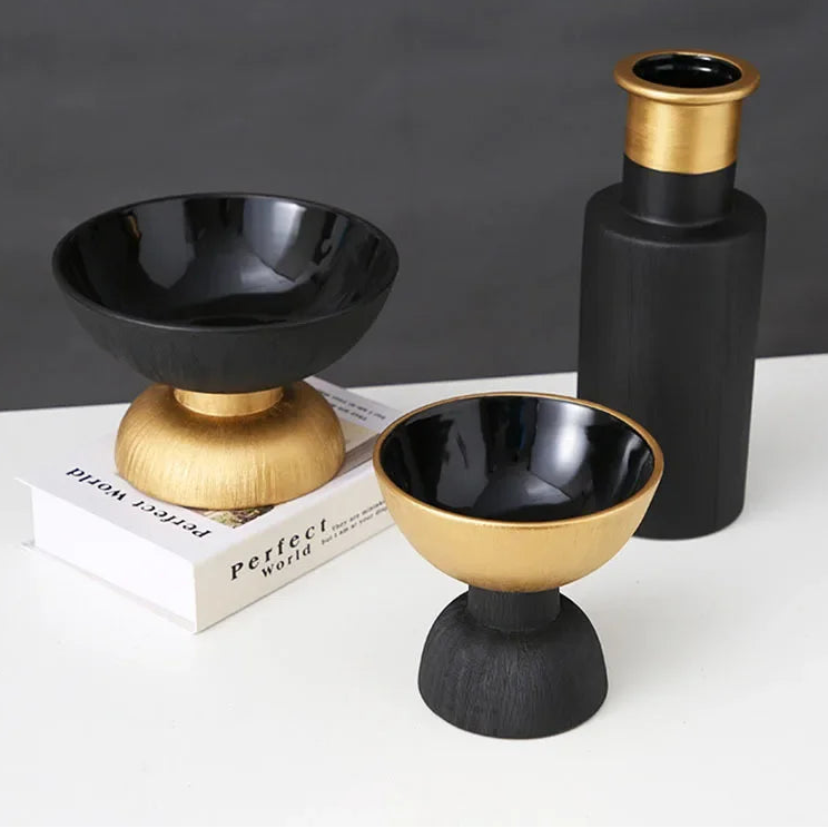 Modern Home Black and Gold Ceramic Vase Decoration and Ornaments