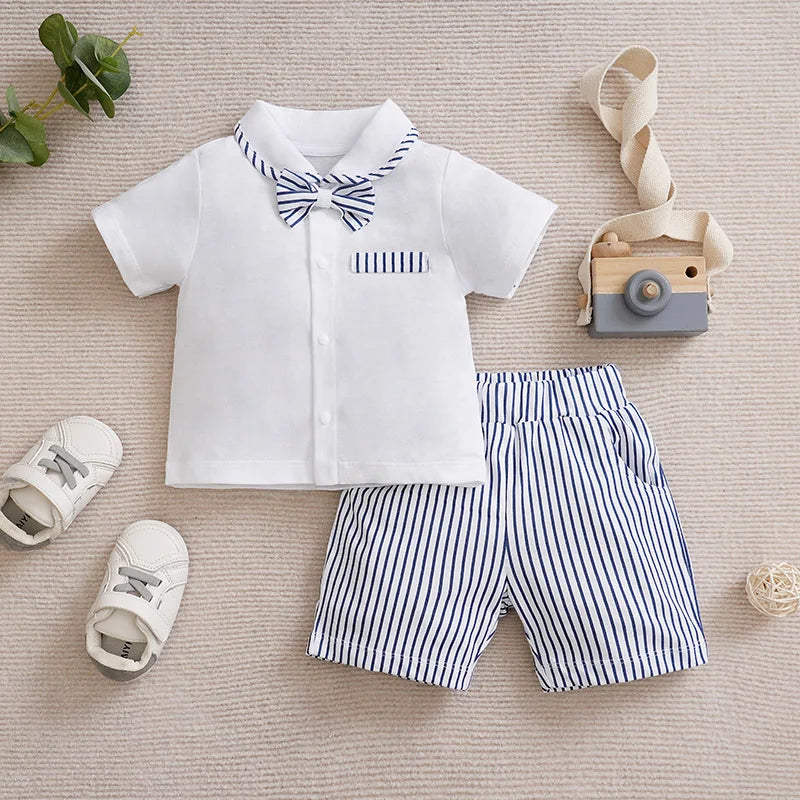 Casual Striped Gentleman Summer Baby Two Piece Set