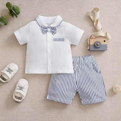 Casual Striped Gentleman Summer Baby Two Piece Set