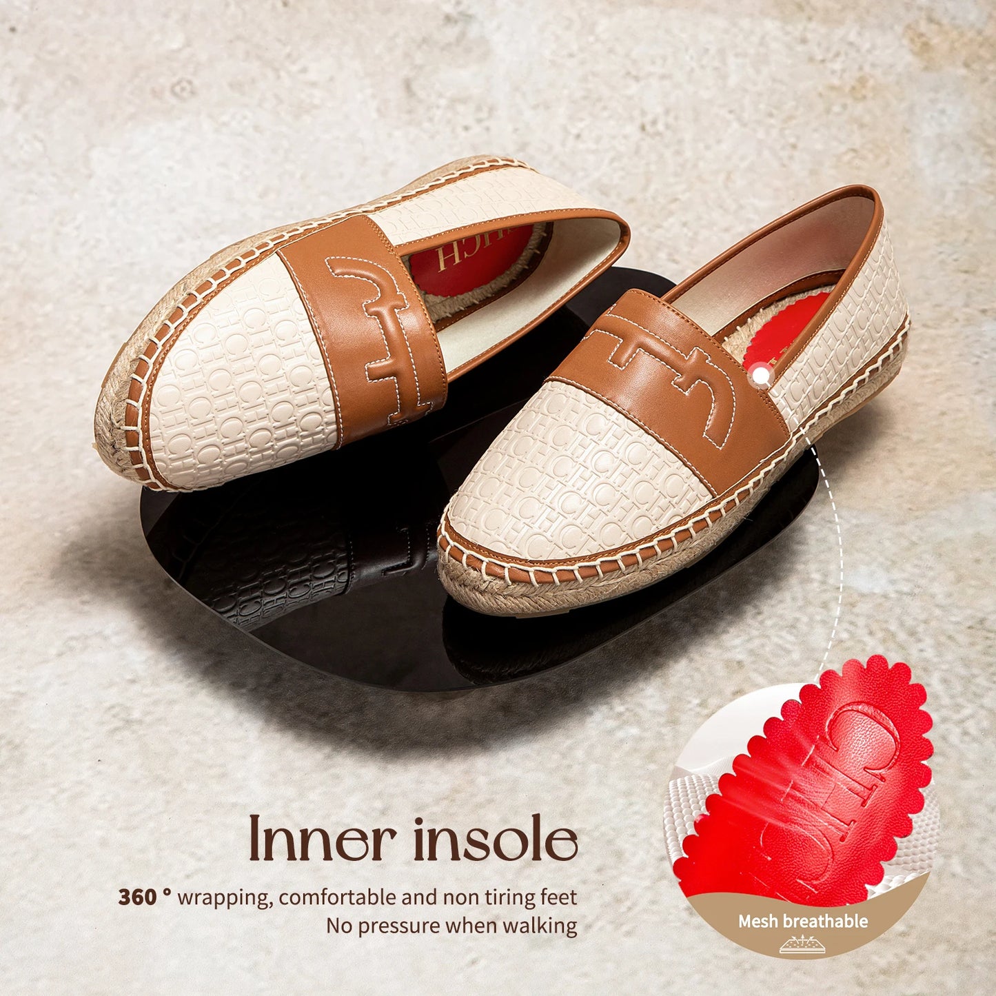 CHCH Women's Leather Espadrilles Canvas Shoes