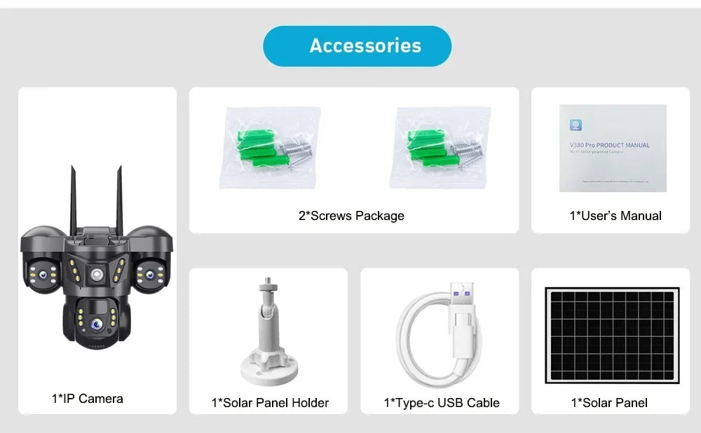 15MP Pro Wifi Solar  Security  Camera Triple Lens 10X Zoom Auto Tracking Outdoor Two way Audio Waterproof Cam