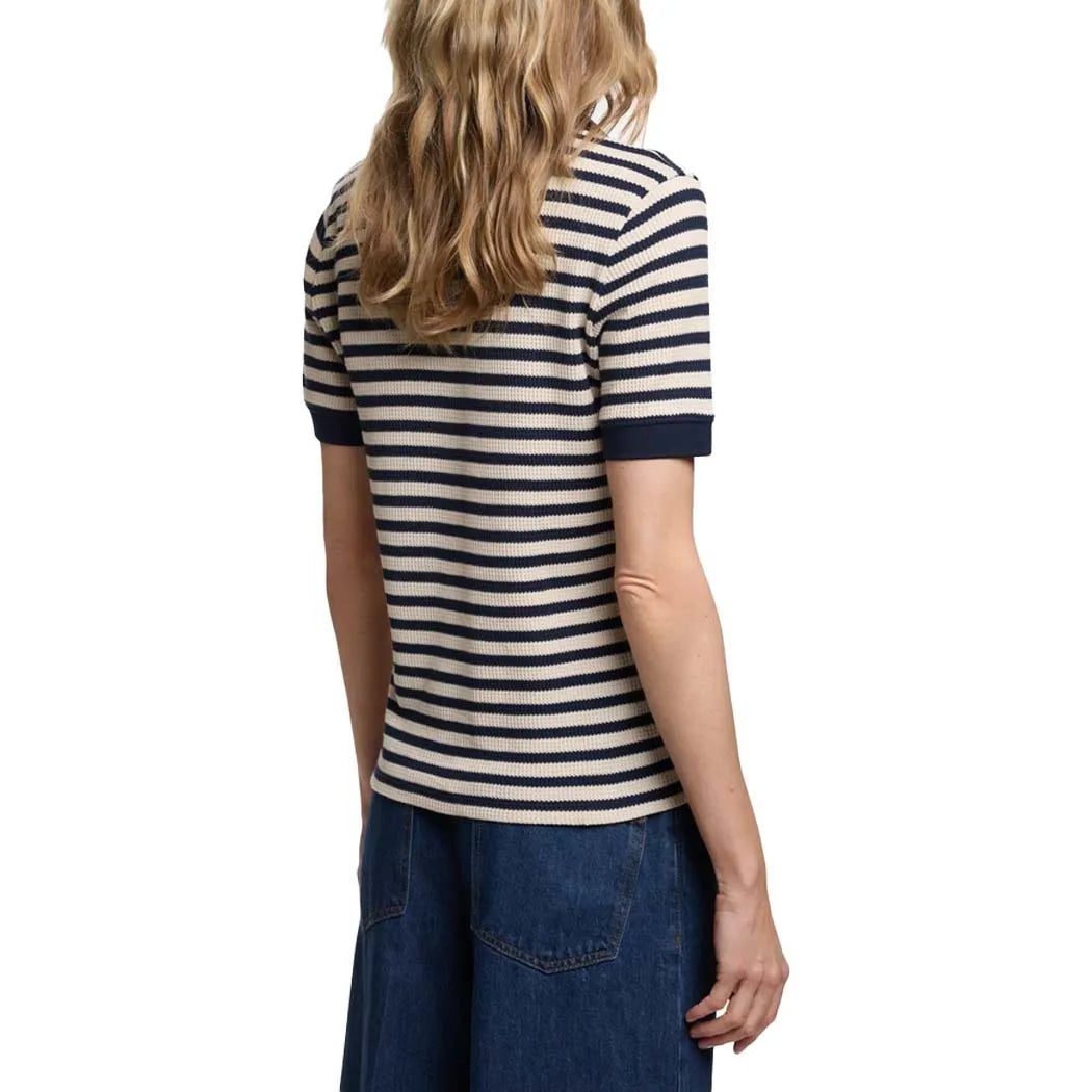 CH Women Stripe Knitted Chic Short Sleeve Polo Shirt