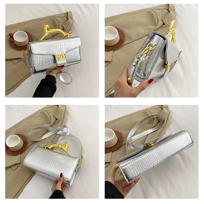 Classic Elegant Metal Handle Crossbody Bag