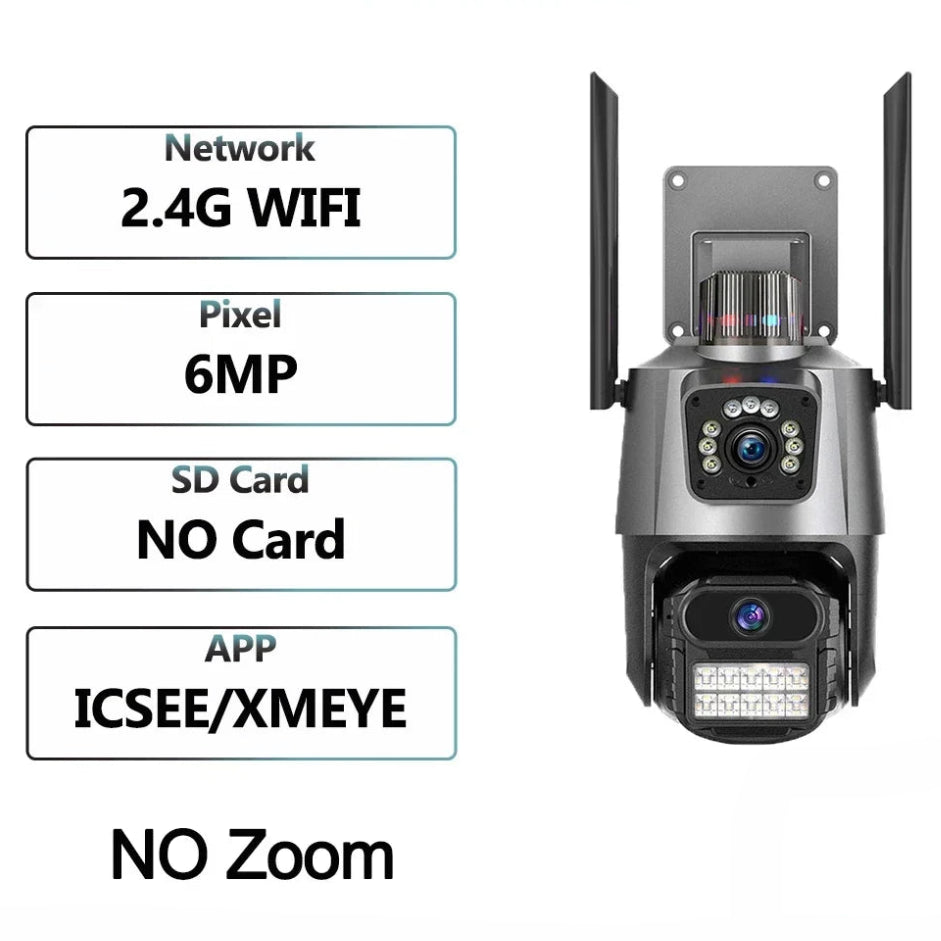 4K 6MP WIFI Three Lens Dual Screen Surveillance Camera Auto Tracking NVR