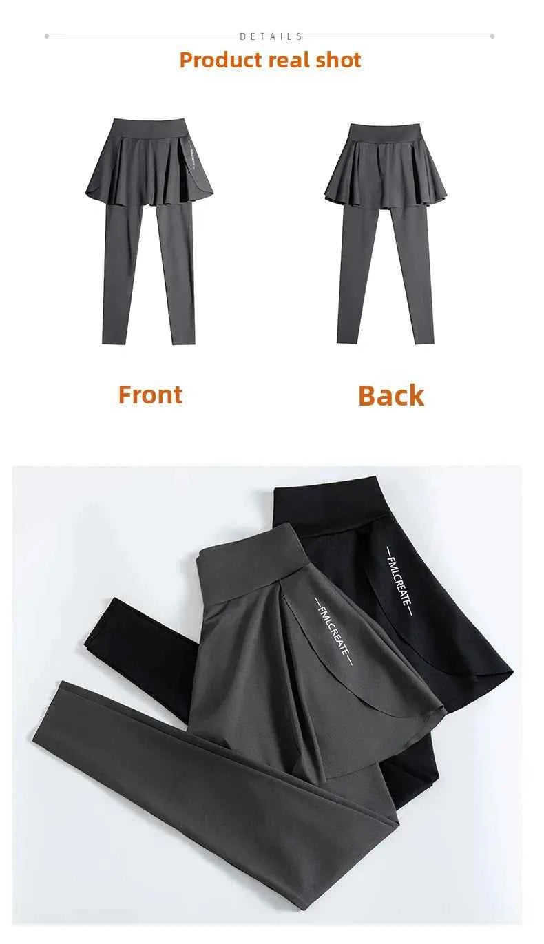 High-Waist Fitness Pants Women's Spring Summer Thin Section Anti-Light Running Yoga Badminton Uniform Shark Pants Skirt