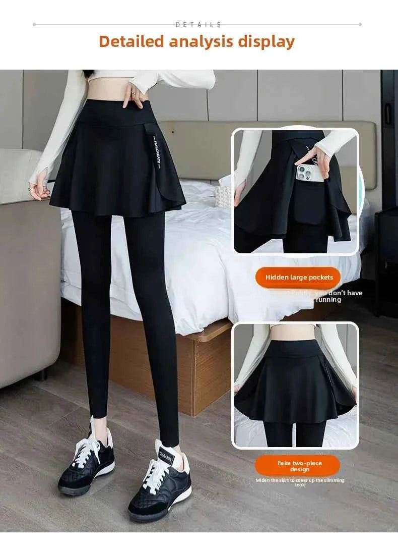 High-Waist Fitness Pants Women's Spring Summer Thin Section Anti-Light Running Yoga Badminton Uniform Shark Pants Skirt