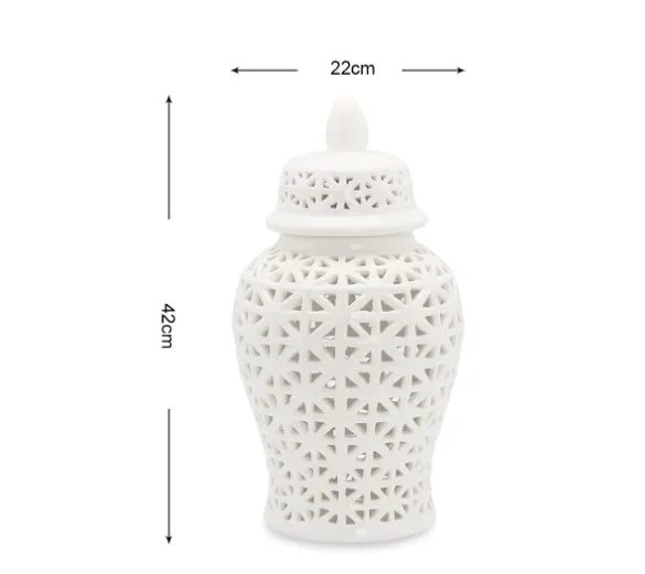 Modern Hollow Ceramic Ginger Jar Lid Home Decoration Vase and Ornaments