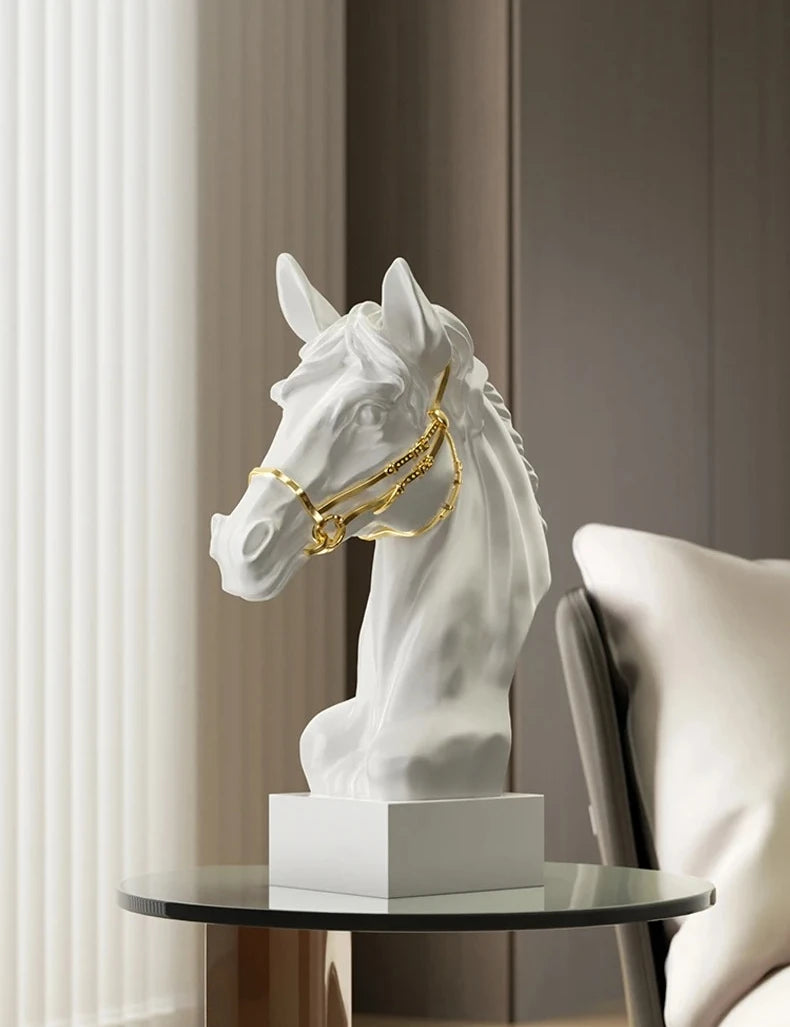 Modern Minimalist Horse Head Statue, Nordic Design Resin Sculpture