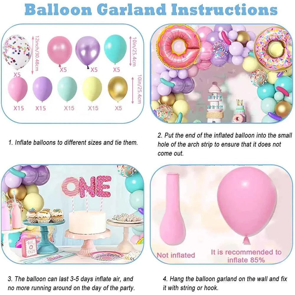140PCS Donut Ice Cream Balloon Arch Set Birthday Party Spring/Summer/Autumn Party Swimming Pool Balloon Decoration