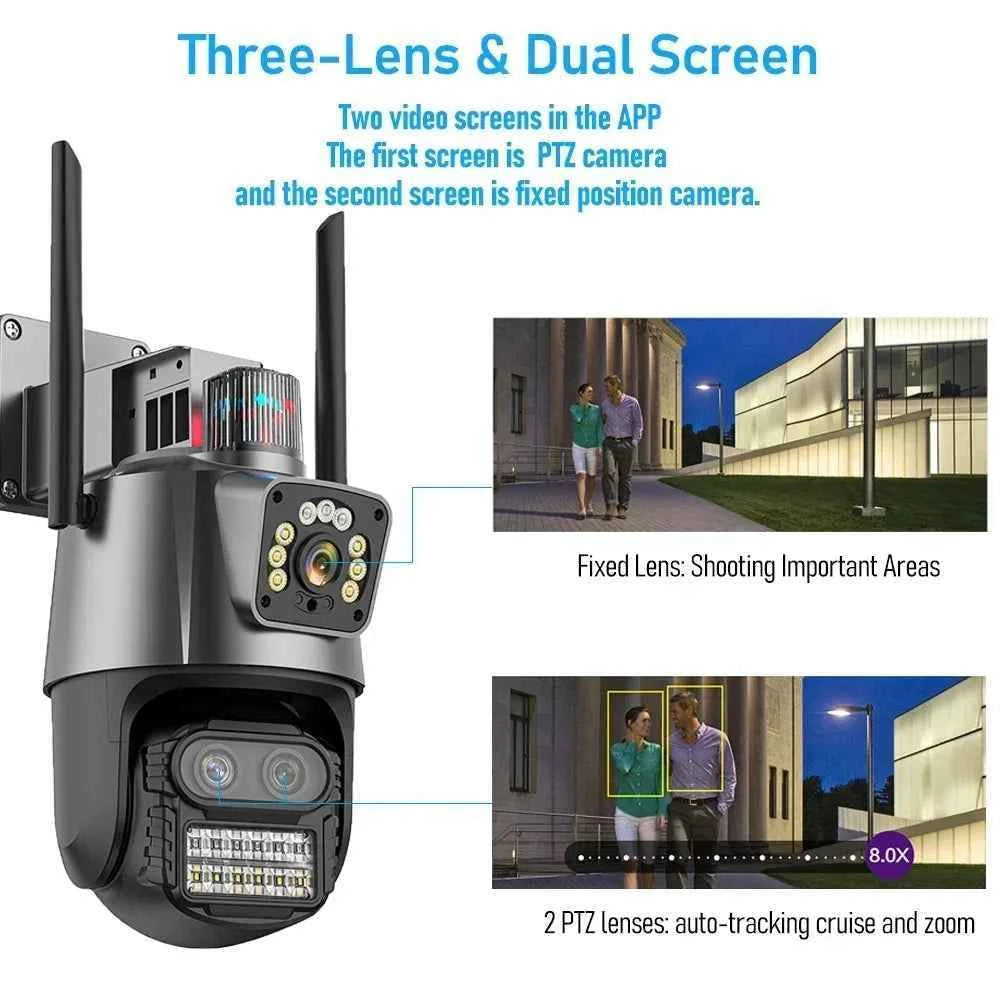 4K 6MP WIFI Three Lens Dual Screen Surveillance Camera Auto Tracking NVR