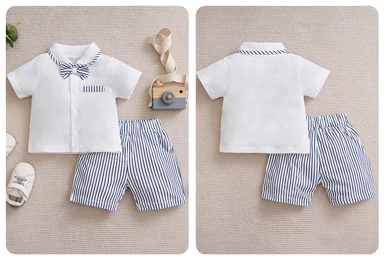 Casual Striped Gentleman Summer Baby Two Piece Set