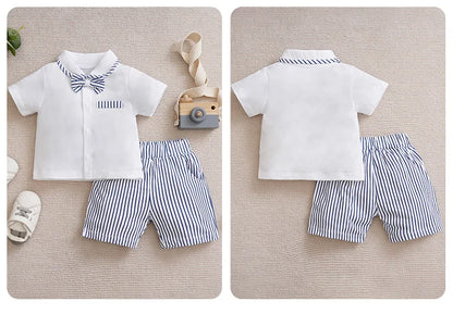 Casual Striped Gentleman Summer Baby Two Piece Set