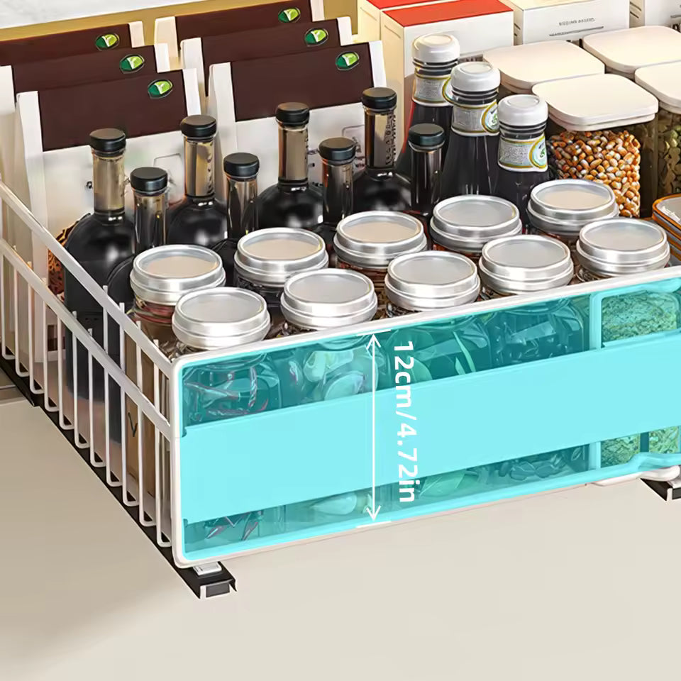 2 Pack Expandable Pull Out Cabinet Organizer,3 Slide Rails Slide Out Drawers, Roll Out Shelves Adhesive,Adjustable Width