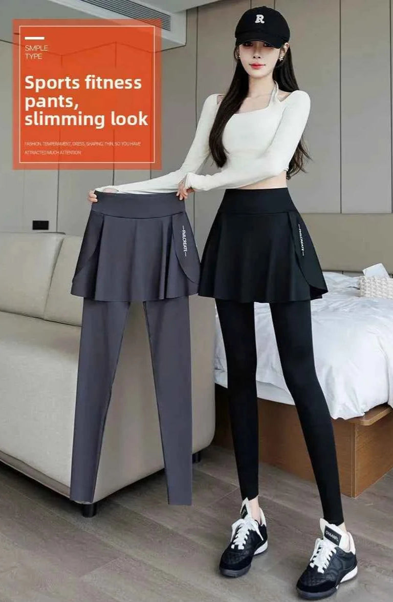 High-Waist Fitness Pants Women's Spring Summer Thin Section Anti-Light Running Yoga Badminton Uniform Shark Pants Skirt