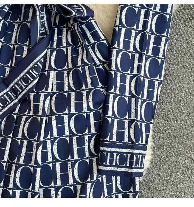 Spring Autumn Korean Sle Long Sve Turn-down Collar Slimming A-line Printed irt Dr Retro Maturi Waist-cinching