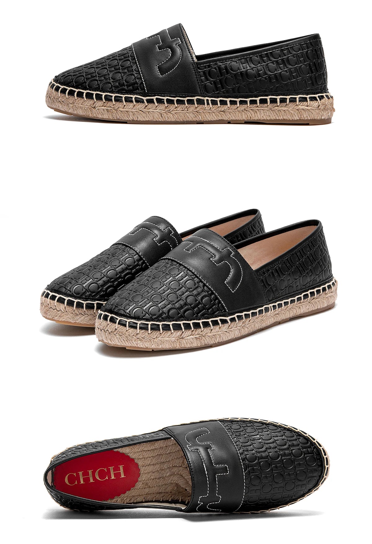 CHCH Women's Leather Espadrilles Canvas Shoes
