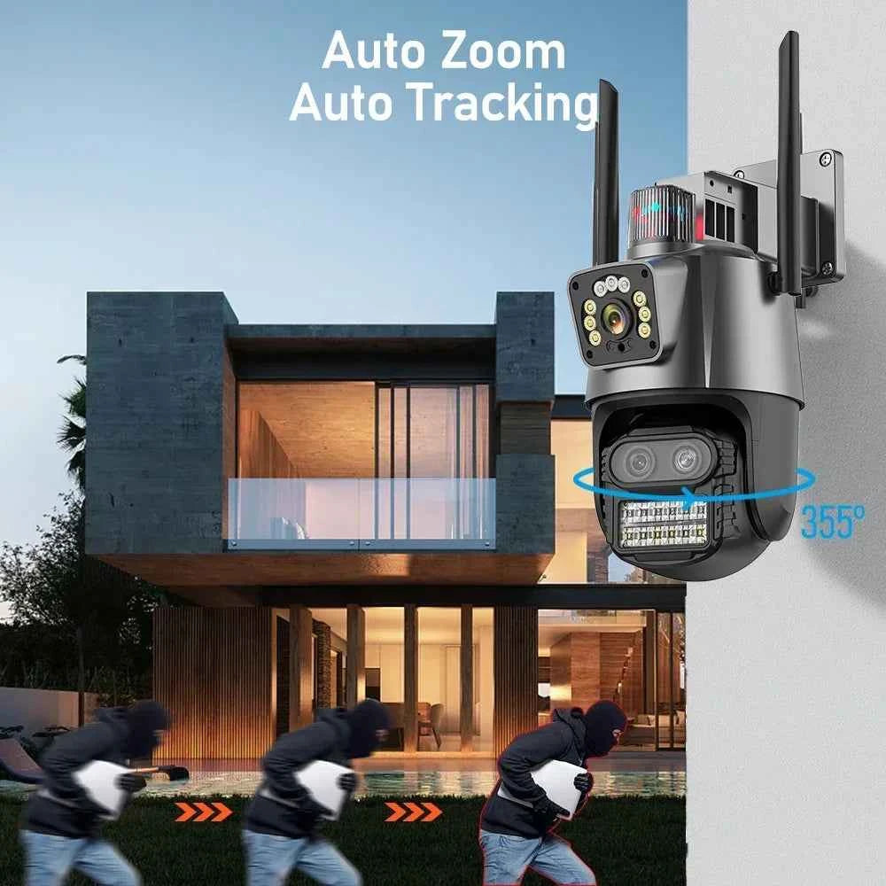 4K 9MP WIFI Three Lens Dual Screen Surveillance Camera 8X Hybrid Zoom Auto Tracking NVR