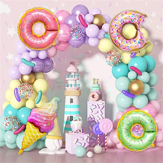 140PCS Donut Ice Cream Balloon Arch Set Birthday Party Spring/Summer/Autumn Party Swimming Pool Balloon Decoration