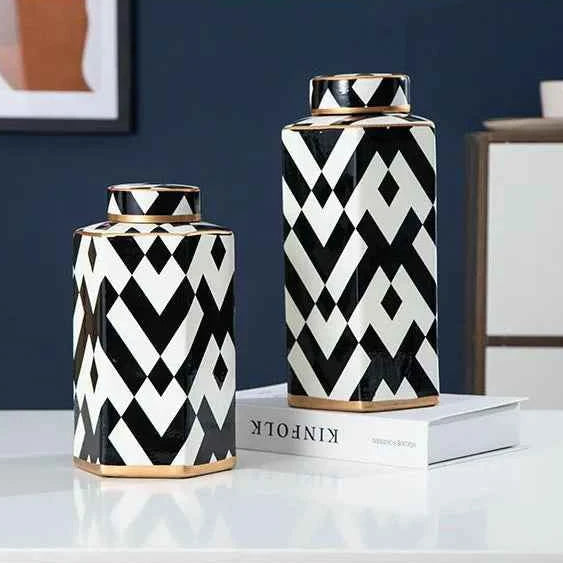 Modern Geometric Black and White Storage Jar Household Ceramic Decorative Jar
