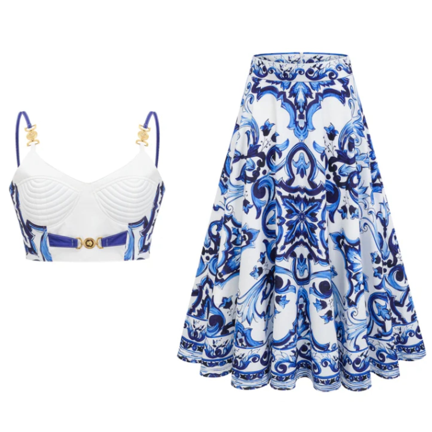 Thalassa Three-Dimensional Bandeau Suspender Top +Skirt 2Pcs Set