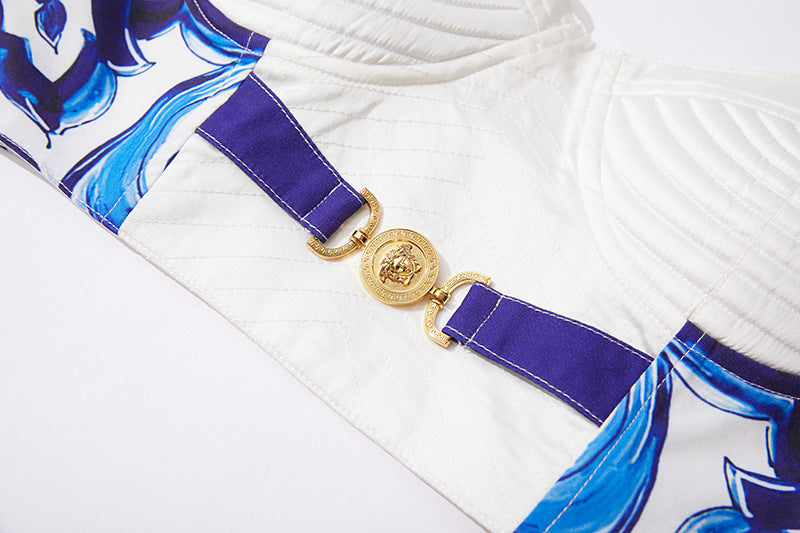 Thalassa Three-Dimensional Bandeau Suspender Top +Skirt 2Pcs Set