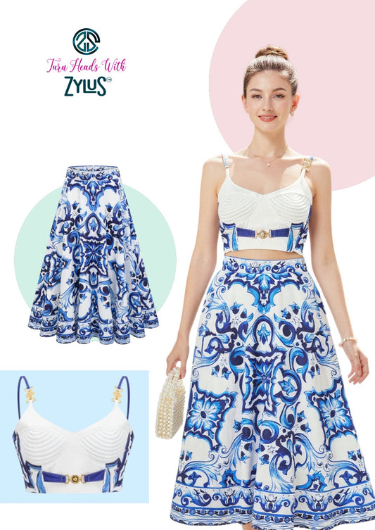 Thalassa Three-Dimensional Bandeau Suspender Top +Skirt 2Pcs Set