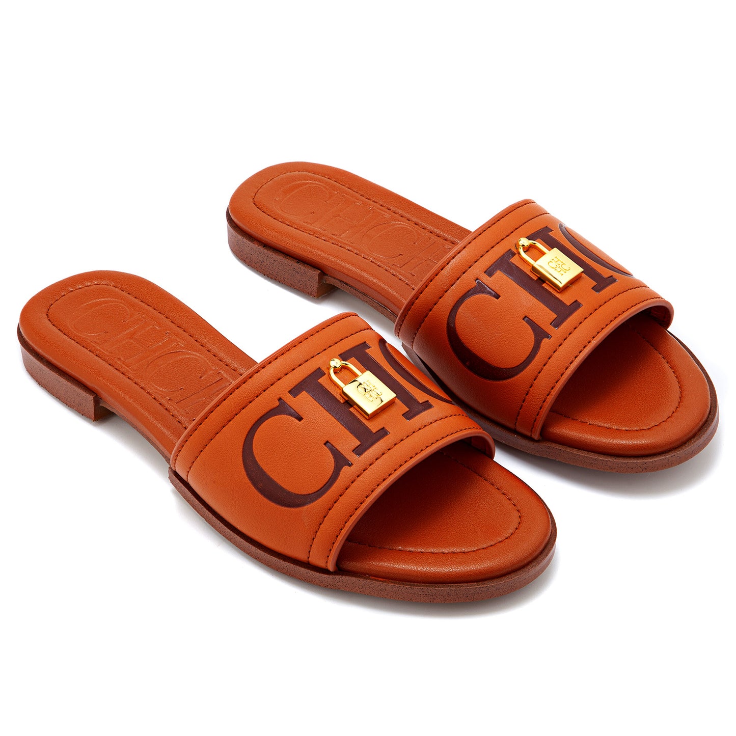 CHHC Women's Elegant Locked Leather Flat Slides