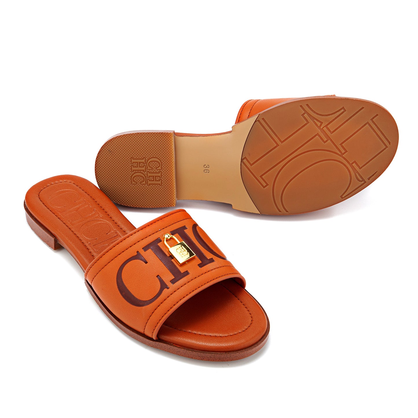 CHHC Women's Elegant Locked Leather Flat Slides