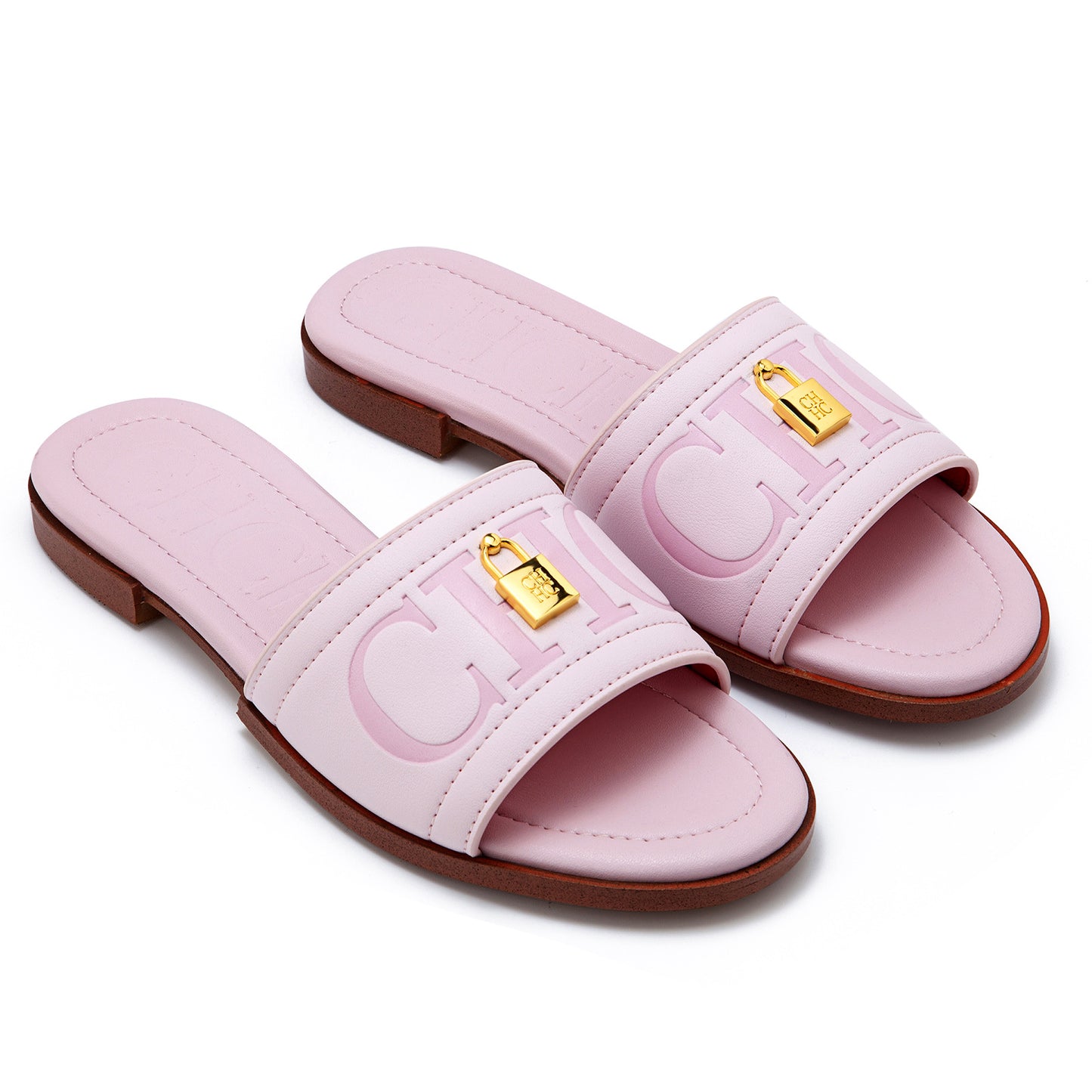 CHHC Women's Elegant Locked Leather Flat Slides
