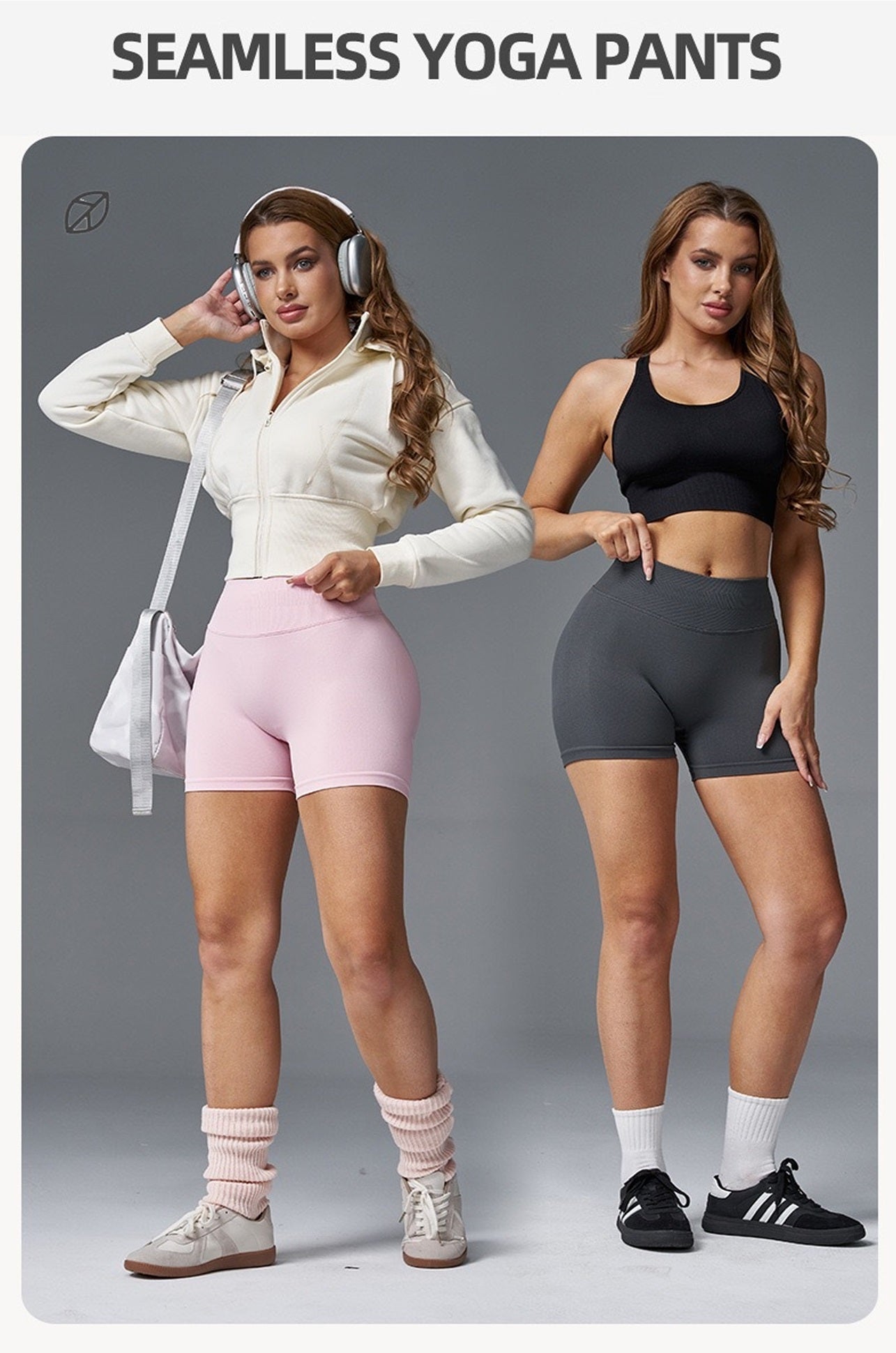 Women's High Stretch Seamless Scrunch Bum, Low Ribbed Waist Sports Shorts