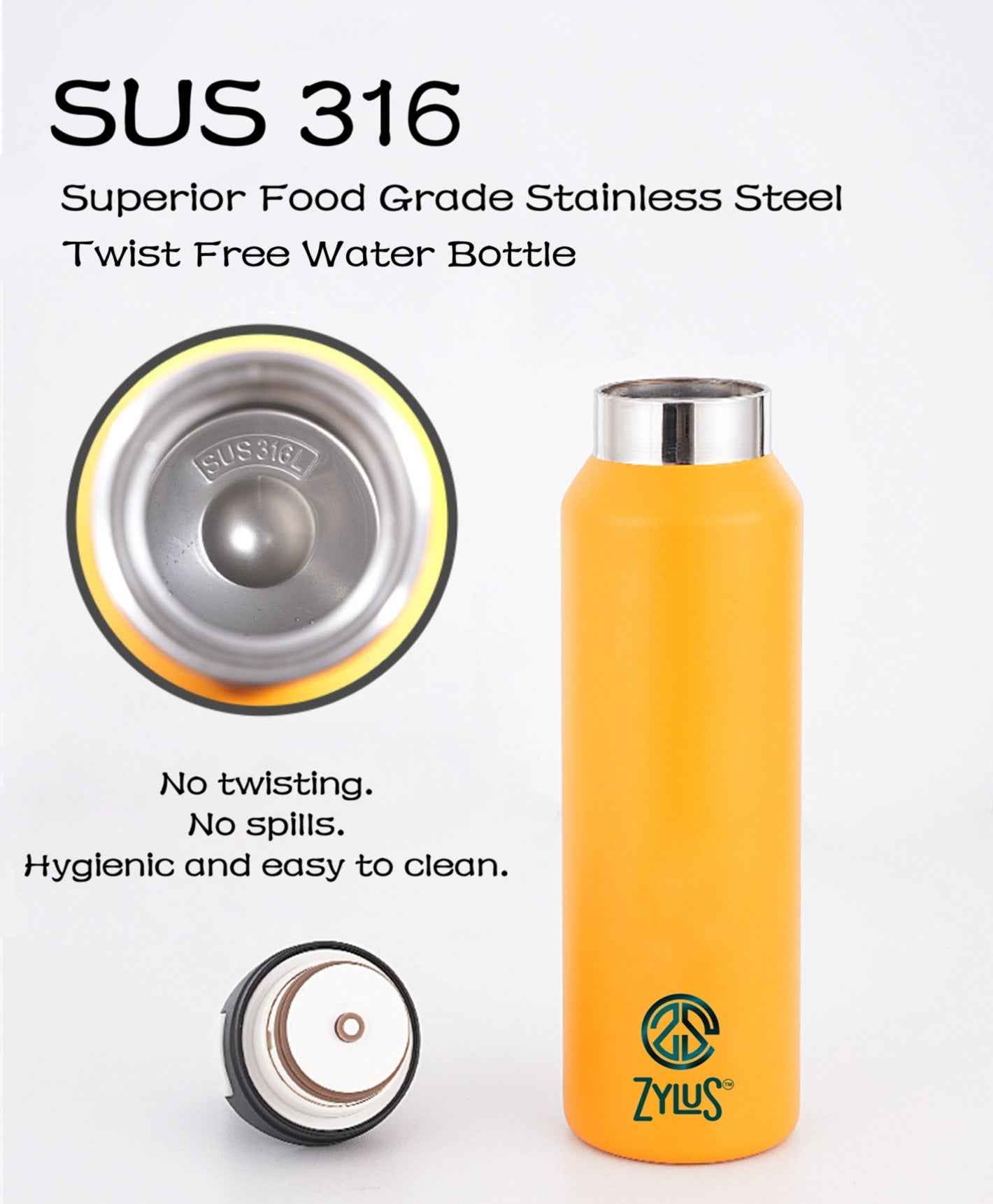 Stainless Steel Insulated Twist Free Water Bottle - 1 Liter