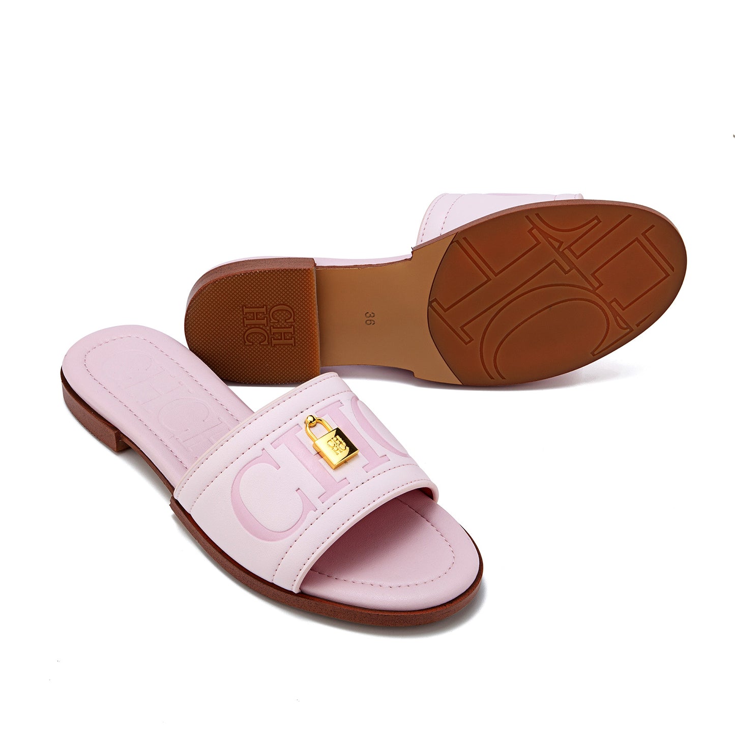 CHHC Women's Elegant Locked Leather Flat Slides