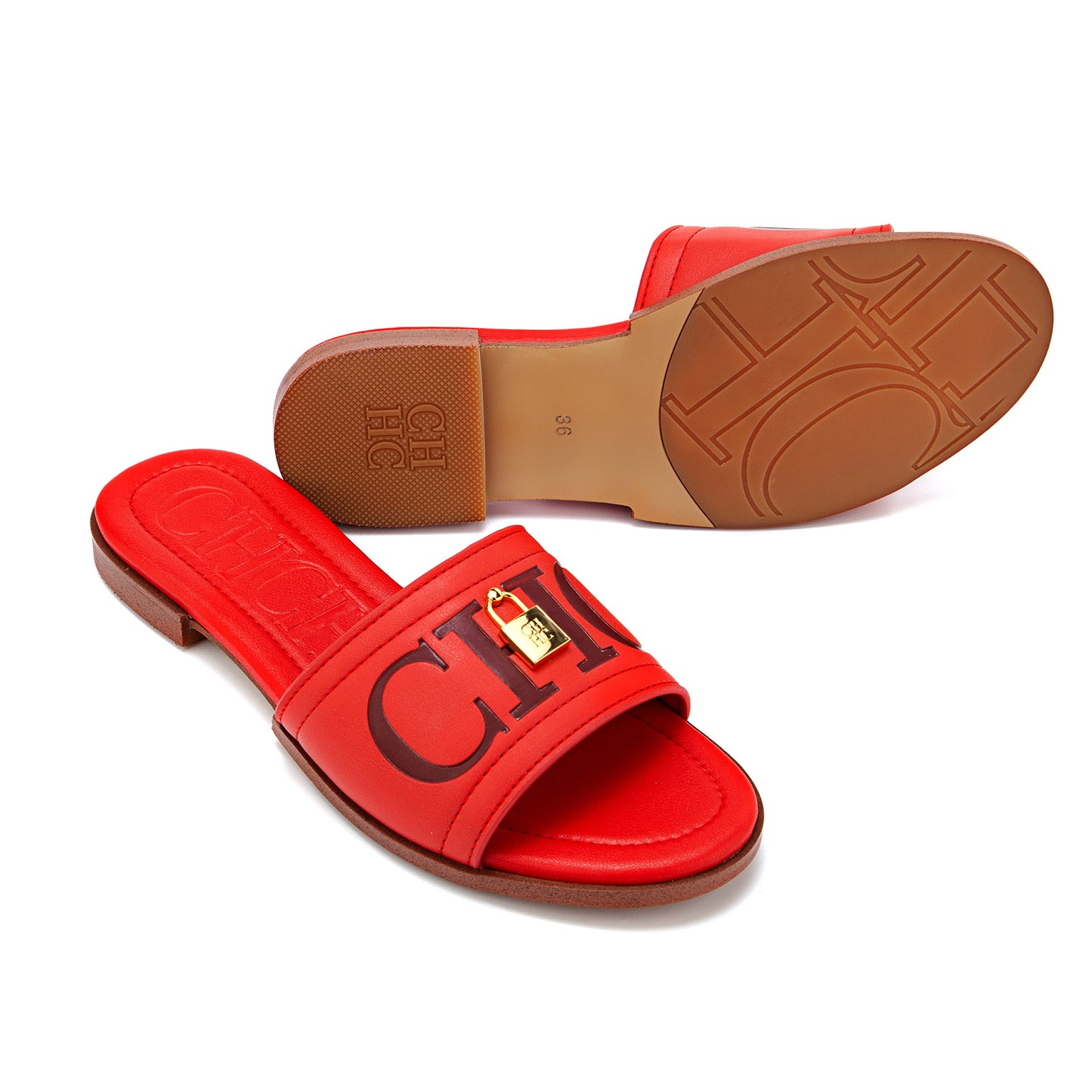 CHHC Women's Elegant Locked Leather Flat Slides