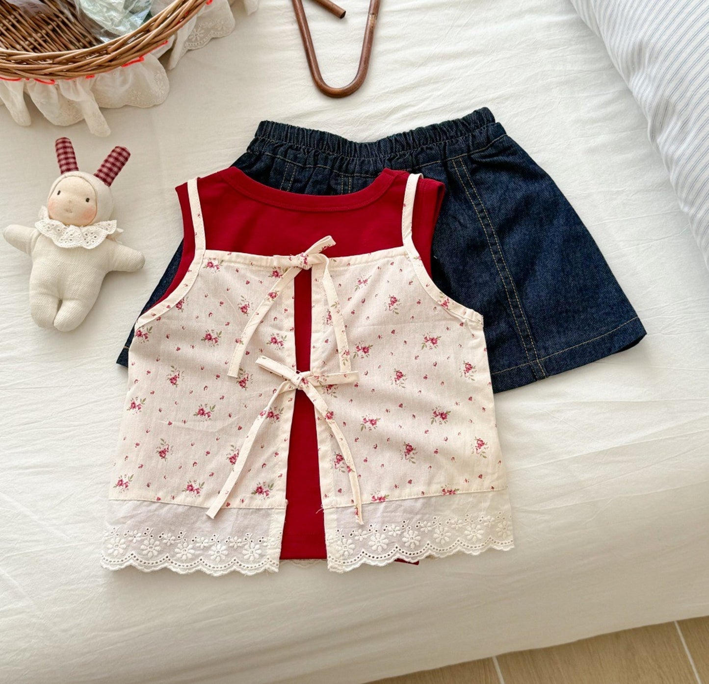Girl's Summer Floral Camisole + Skirt 3-piece Set