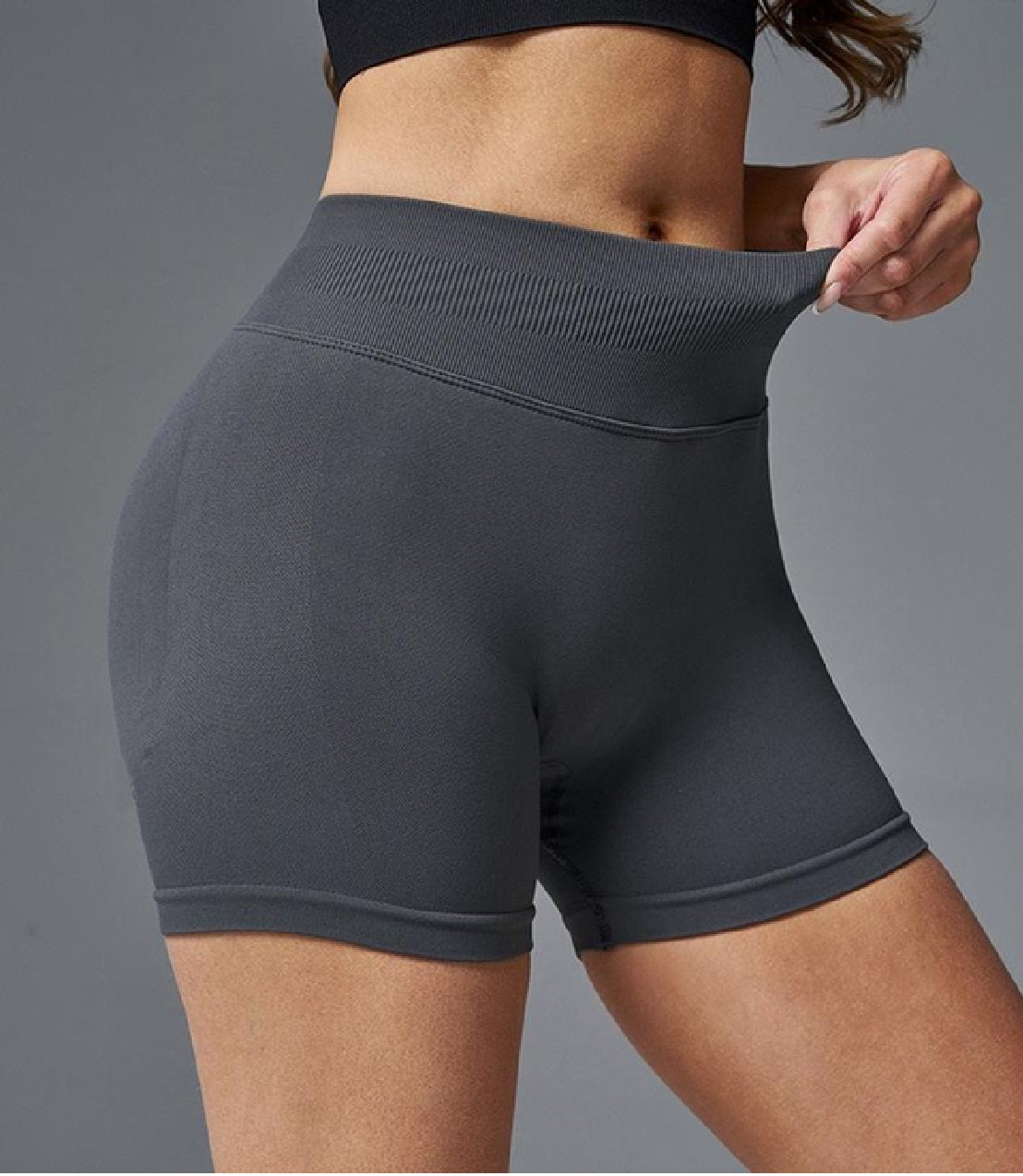 Women's High Stretch Seamless Scrunch Bum, Low Ribbed Waist Sports Shorts